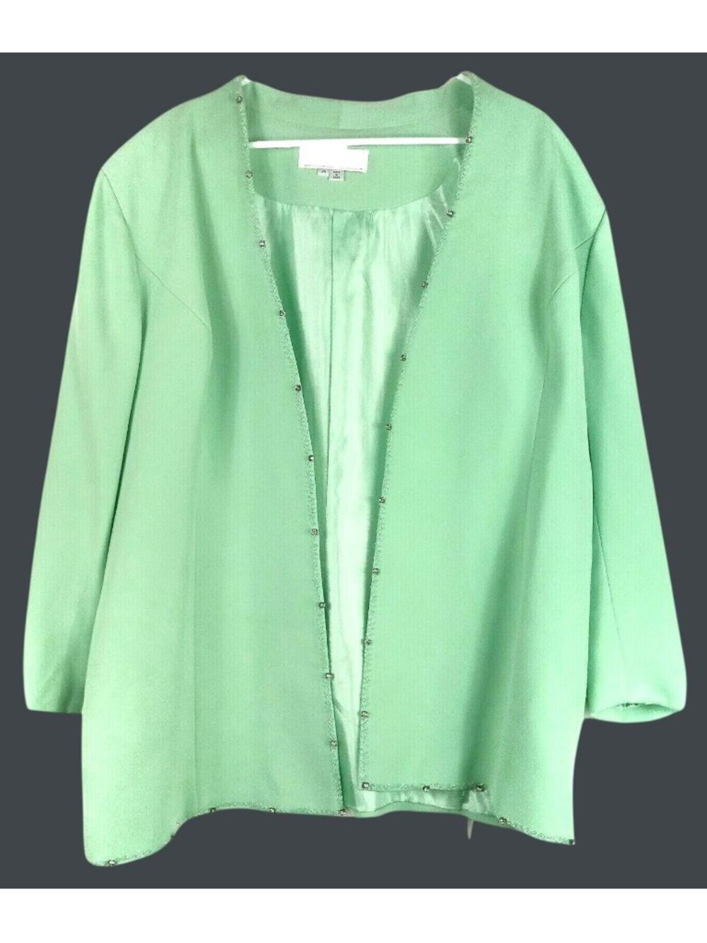 Donna Vinci Beaded Rhinestone Open Front Jacket Womens 20 Green Vintage Evening